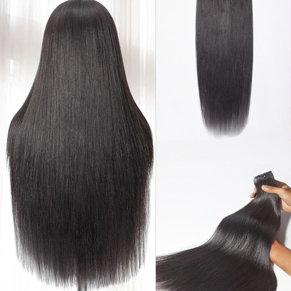 Yaki Straight Clip in Hair Extensions Real Human Hair For Women 100% Unprocessed